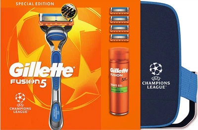 Zestaw kosmetyków do golenia Gillette Fusion 5 Maszynka do golenia + Ostrza 4 szt  + Żel do golenia Sensitive 200 ml + Torebka kosmetyczna (8700216998017)