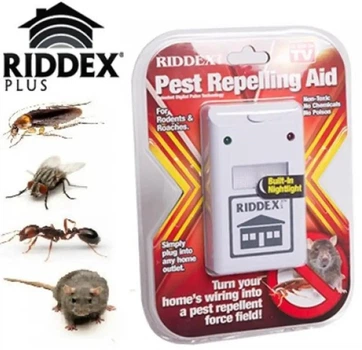 Ультразвуковой отпугиватель грызунов и насекомых Riddex Pest repelling aid, радиус действия 200 м, безопасен для здоровья, белый