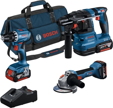 Набор Bosch Professional: перфоратор GBH 18V-22, шуруповерт GSR 18V-45, УШМ GWS 18V-8, 3 акб 4 Ah, з/у, сумка (0615A5007L)