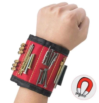 Магнітний браслет Magnetic Wristband, 33,5 х 9 см, для кріплення гвинтів, цвяхів та інших інструментів, з потужними магнітами, червоний