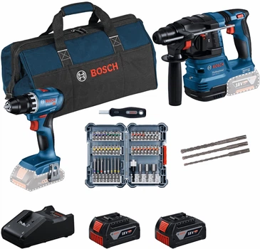 Набор Bosch Professional: перфоратор GBH 18V-22, шуруповерт GSR 18V-45, 2 акб GBA 4 Ah, з/у, сверла, биты, сумка (0615V0003D)