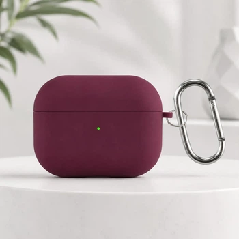 Силиконовый чехол CasePro Soft Touch Silicone Case для Apple AirPods Pro 3 с микрофиброй и карабином Marsala бордовый