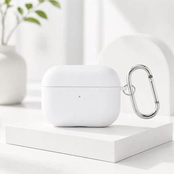 Силиконовый чехол CasePro Soft Touch Silicone Case для Apple AirPods 4 с микрофиброй и карабином White белый
