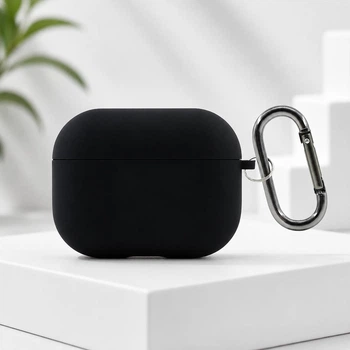 Силиконовый чехол CasePro Soft Touch Silicone Case для Apple AirPods Pro 3 с микрофиброй и карабином Black черный