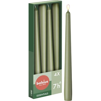 Набор из 4 конических свечей 2,4 x 24,5 см зеленого цвета Essentials Bolsius