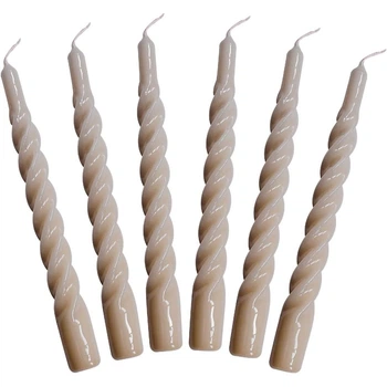 Набор из 6 декоративных свечей 2,2 x 21 см теплого серого цвета Candles with a Twist Kunstindustrien