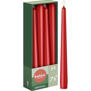 Набор из 8 конических свечей 2,4 x 24,5 см красного цвета Essentials Bolsius
