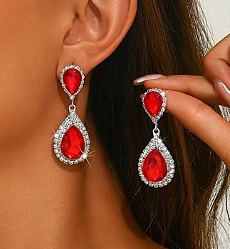 Жіночі сережки з каміннями та стразами jewelry Червоні
