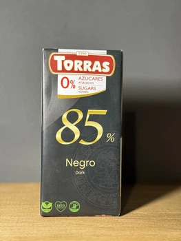 Черный шоколад Torras 85%, без сахара и глютена, 75г (Испания)