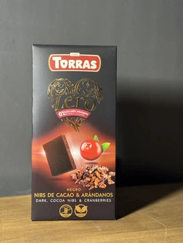 Шоколад TORRAS ZERO черный с гранулами какао и ягодами, Без сахара, 125 г (Испания)