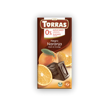 Черный шоколад Torras с апельсином, без сахара и глютена, 75г (Испания)