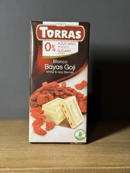 Белый шоколад Torras с ягодами годжи, без сахара и глютена, 75г (Испания)