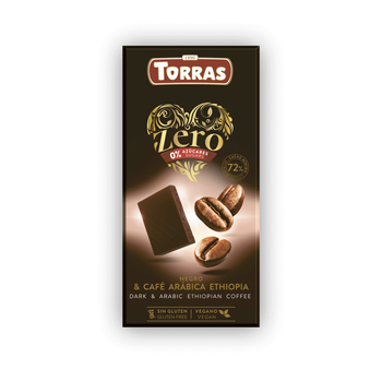 Черный шоколад TORRAS ZERO 72% с кофе (арабика), Без сахара, 100 г (Испания)