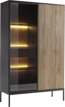 Витрина высокая с подсветкой Perfect Home Sento WTSZ104 39x165.5x103.5 см, 2-дверная Черный/дуб вотан (000012377280)
