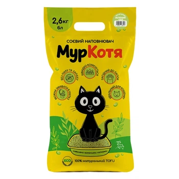 Соєвий наповнювач для котячого туалету МурКотя зелений чай, 2,6 кг/6 л