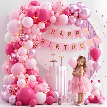 Арка Гирлянда Из Воздушных Шаров Маленькая Принцесса Happy Birtday с Led Гирляндой (106 шаров)