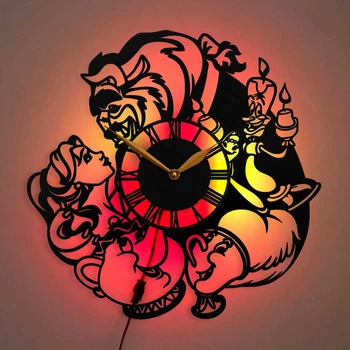 Настенные часы «Красавица и Чудовище» (Beauty and the Beast) с LED-подсветкой — оригинальный подарок для поклонников культовой сказки и стильный декор для дома.