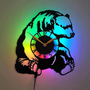 Настенные часы Медведь Bear с LED-подсветкой бурый медведь дикая природа животные природный стиль декор