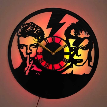 Настенные часы David Bowie Дэвид Боуи с LED-подсветкой рок музыка британский музыкант легенда рока музыкальный декор