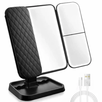 Косметичне потрійне дзеркало з LED-підсвіткою й USB/ Сенсорне дзеркало для макіяжу Чорний