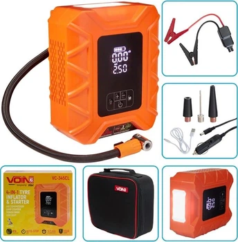 Компресор автомобільний VOIN VC-345CL 4-в-1 14.8V/37wh/10000mAh (насос, пускозарядний пристрій, повербанк, ліхтар)