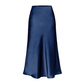 Атласная юбка миди с высокой талией SkirtSoll, темно-синяя, размер M