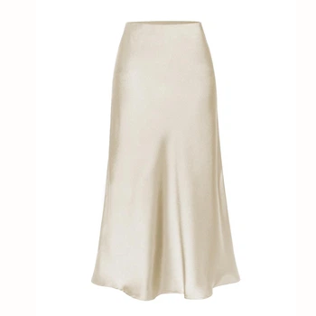 Атласная юбка миди с высокой талией SkirtSoll, бежевая, размер L