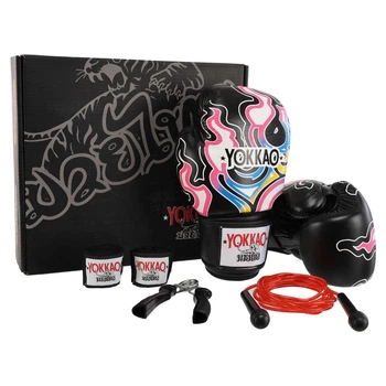 Боксерский набор 4в1 Yokkao Boxing 6669 перчатки боксерские + бинты + скакалка + эспандер размер 14 унций Black-Multicolor
