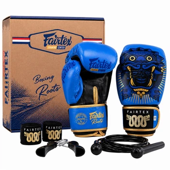 Боксерский набор 4в1 Fairtex Roots 6662 перчатки боксерские + бинты + скакалка + эспандер размер 14 унций Blue