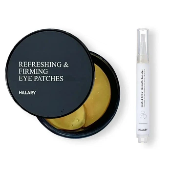 Набор Hillary для ухода за зоной вокруг глаз: Освежающие патчи Hillary Vitamin C Refreshing & Firming Eye Patches, 60 шт + Бустер-сыворотка для роста ресниц и бровей Hillary Lash&Brow Growth Booster, 3 мл