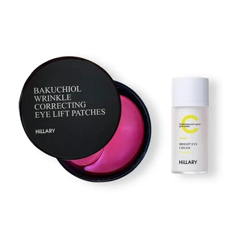 Набор Hillary для разглаживания кожи вокруг глаз: Патчи Hillary Bacuchiol Wrinkle Correcting & Eye Lift Patches, 60 шт + Крем для век Hillary Vitamin C Bright Eye Cream, 15 мл