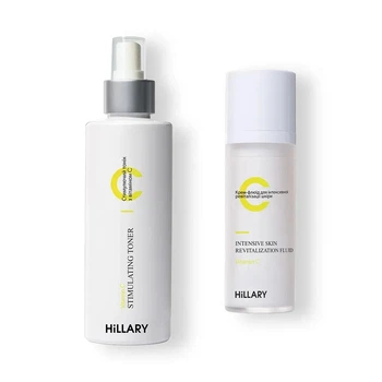 Набор Hillary для выравнивания тона кожи лица: Крем-флюид Hillary Vitamin C Intensive Skin Revitalization Fluid, 30 мл + Стимулирующий тоник Hillary Vitamin C Stimulating Toner, 200 мл