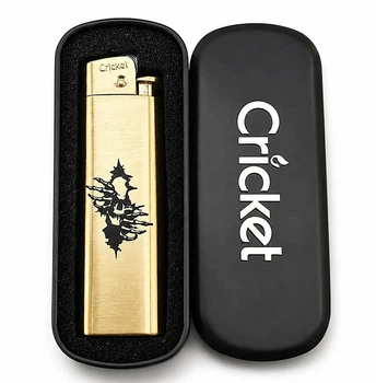Зажигалка на подарок Крикет Cricket Turbo Metal газовая с гравировкой металлическая в подарочном футляре кремниевая золотая