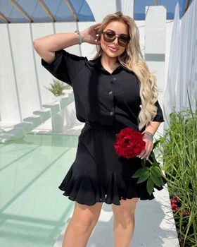 Жіночий костюм-двійка: сорочка та спідниця чорний 58-60 арт.2207odfa