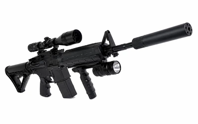 Автомат іграшковий M16 з глушником, лазером і ліхтариком на кульках 6 мм 82 см