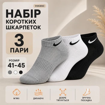 Набір чоловічих коротких шкарпеток ПРЕМІУМ SPORT з дихаючою сіткою 3 пари, білий,сірий,чорний , розмір 41-44