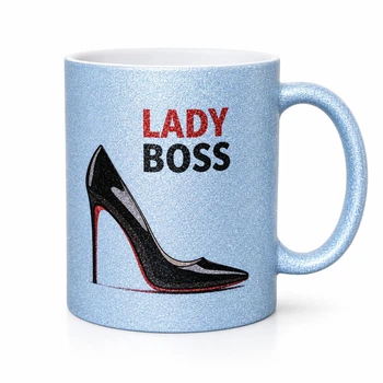Срібна глітерна керамічна чашка Lady Boss - Леді Босс - Chaban_Souvenir - Подарунок для ділової жінки, директору, подрузі (330 мл) GL_S_001/2