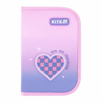 Пенал Kite Charming "Сердце" 20.5х14х4 см 1 отделение с 1 отворотом каркасный на молнии розово-голубой градиент (K26-621-1)