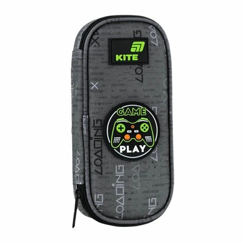 Пенал Kite Play Game "Игромания" 21х8.5х4.5 см 1 отделение + органайзер прямоугольный на молнии серый (K26-662-2)