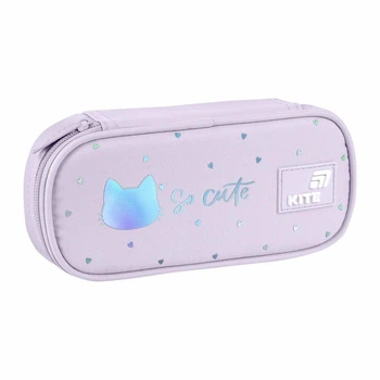 Пенал Kite So Cute "Котик" 21х8.5х5 см 1 отделение + органайзер прямоугольный на молнии серо-розовый (K26-662-21)