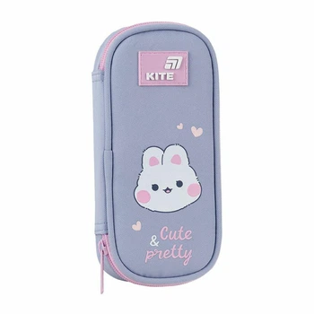 Пенал Kite Cute&Pretty "Зайченя" 21х8.5х5 см 1 відділення + органайзер прямокутний на блискавці блакитний з рожевим (K26-662-18)