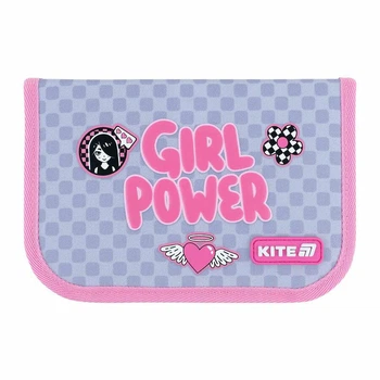 Пенал Kite Girl's Power "Дівчача сила" 20.5х14х4 см 1 відділення з 1 відворотом каркасний на блискавці сірий з рожевим (K26-621-5)