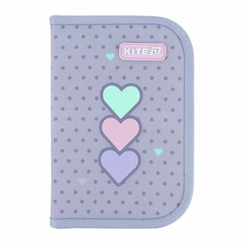 Пенал Kite Lovely "Цветные сердца" 20.5х14х4 см 1 отделение с 1 отворотом каркасный на молнии серый (K26-621-3)