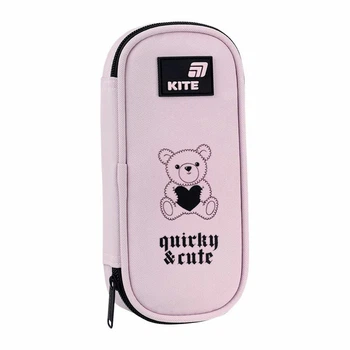 Пенал Kite Quirky&Cute "Ведмедик" 21х8.5х5 см 1 відділення + органайзер прямокутний на блискавці рожевий (K26-662-11)