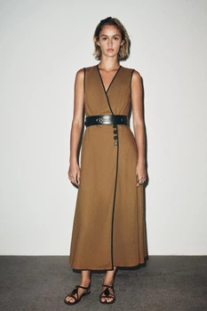 Лляна сукня міді з поясом Zara 8651/379 - L