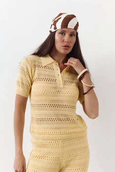 Женская желтая футболка поло из вязаного трикотажа Santorini Knit Polo LiLove 445 M