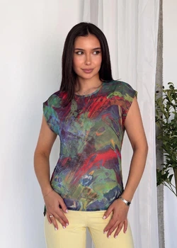 Повседневная женская блуза из шифона принт Tie-Dye акварельные разводы Innoe 55008-25, р. 44-46 Синий