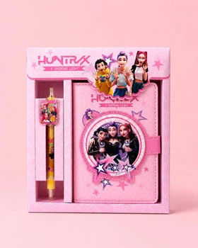 Подарочный набор K-pop Huntrix розовый: блокнот с разноцветными страницами и ручка