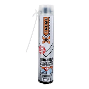 Пена-клей полиуретановая X-Treme 850 GS 750 мл универсальная монтажная клей-пена для пенопласта, XPS, гипсокартона и дерева