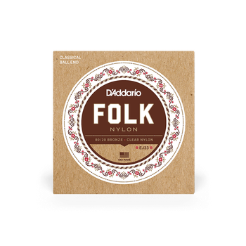 Струны для классической гитары DʼADDARIO EJ33 FOLK NYLON 80/20 Bronze Ball End Clear Treble